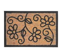 Paillasson Relaxdays, Fibre de Coco & PVC, Motif Floral, 60 x 40 cm, intérieur et extérieur, antidérapant, Naturel/Noir