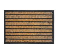 Paillasson Relaxdays, Fibre de Coco & PVC, Rayures, 60 x 40 cm, intérieur/extérieur, antidérapant, Naturel/Noir