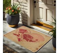 Paillasson romantique en forme de cœur et roses, tapis d'entrée floral rouge pour décoration de Saint-Valentin, paillasson d'entrée en caoutchouc antidérapant imperméable, facile à nettoyer, intérieur