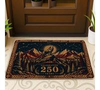Paillasson rustique vintage avec inscription « Wolf Welcome » - Motif : montagnes et arbres - Bleu marine - Antidérapant - Décoration d'intérieur pour entrée, extérieur, porche, balcon - 73,6 x 43,2