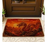 Paillasson traditionnel culturel avec motif dragon, soleil, nuages, rouge, lavable, profil bas pour maison, intérieur, extérieur, entrée, porche, décoration de 73,6 x 43,2 cm
