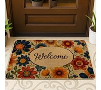 Paillasson Welcome Welcome - Fleurs rustiques - Motif floral - Multicolore - En caoutchouc antidérapant - Pour la maison, l'intérieur et l'extérieur - Décoration de porche - 73,7 x 43,2 cm