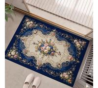 Paillassons Intérieur Motif Floral Classique, Tapis Souples Lavables Européen Et Géométrique, Paillasson Absorbant Antidérapant À Profil Bas Pour Entrée Porte Avant Chiens,80 X 120 Cm Bleu Foncé