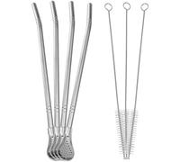 Paille Cuillère Multifonction Réutilisable en Acier Inoxydable | Trous Filtrants Fins, Tête de Cuillère, Poignée Ergonomique, Finition Miroir Argentée, avec Trois Brosses de Nettoyage