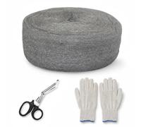 Paille de Fer 10M, Laine d'acier 0000, Grille Anti Rongeur 0000 avec Gants Ciseaux, Laine d'Acier Extra Fine Convient pour Boucher les Trous, Nettoyage Polissage Entretien et Finition du Bois, Verre