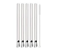 Paille En Acier Inoxydable 6Pcs Stainless Steel Straw Reusable Pearl Milkshake Bubble Tea Straws With Brush Stirring Smoothie Spoon(Silver)