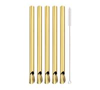 Paille En Acier Inoxydable 6Pcs Stainless Steel Straw Reusable Pearl Milkshake Bubble Tea Straws With Brush Stirring Smoothie Spoon(Gold)