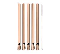 Paille En Acier Inoxydable 6Pcs Stainless Steel Straw Reusable Pearl Milkshake Bubble Tea Straws With Brush Stirring Smoothie Spoon(Rose)