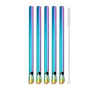 Paille En Acier Inoxydable 6Pcs Stainless Steel Straw Reusable Pearl Milkshake Bubble Tea Straws With Brush Stirring Smoothie Spoon(Rainbow)