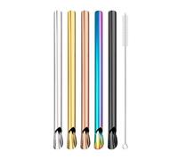 Paille En Acier Inoxydable 6Pcs Stainless Steel Straw Reusable Pearl Milkshake Bubble Tea Straws With Brush Stirring Smoothie Spoon(Mix)