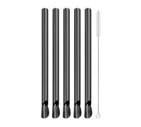 Paille En Acier Inoxydable 6Pcs Stainless Steel Straw Reusable Pearl Milkshake Bubble Tea Straws With Brush Stirring Smoothie Spoon(Black)