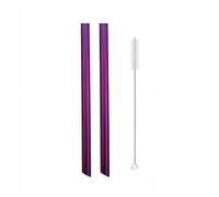 Paille En Acier Inoxydable Ensemble de pailles réutilisables en métal 12 mm large, acier inoxydable 304 avec brosse nettoyage(2Pcs Purple Set)
