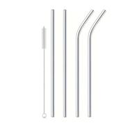 Paille En Acier Inoxydable Lot De 4 Longues Pailles En Acier Inoxydable Avec Brosse Nettoyage, For Gobelets Stanley 1134ml(Silver)