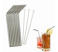 Paille en Acier Inoxydable - TEMPSA - 8 Pcs - 3 Brosses de Nettoyage - Argent - Courbée
