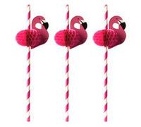 Paille en papier 'Flamand rose', 200 mm, rose/blanc