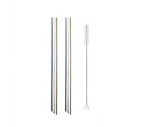Paille Inox Ensemble de pailles réutilisables en métal 12 mm large, acier inoxydable 304 avec brosse nettoyage pour les smoothies(2Pcs Silver Set)