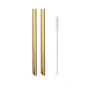 Paille Inox Ensemble de pailles réutilisables en métal 12 mm large, acier inoxydable 304 avec brosse nettoyage pour les smoothies(2Pcs Gold Set)