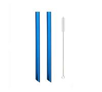 Paille Inox Ensemble de pailles réutilisables en métal 12 mm large, acier inoxydable 304 avec brosse nettoyage pour les smoothies(2Pcs Blue Set)