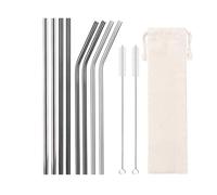 Paille Inox Lot De 10 Pailles Réutilisables En Acier Inoxydable, Colorées Et Métal, Idéales For Les Bars Fêtes pour les smoothies(Silver-Black)