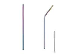 Paille Inox Lot de 100 pailles métalliques réutilisables en acier inoxydable 304, colorées, for boissons bar et fête pour les smoothies(Rainbow Mixed)