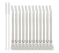 Paille Inox Lot de 4/6/10/12 pailles à thé en acier inoxydable avec cuillère et filtre, lavables, for café, cocktails bars pour jus et boissons(12Pcs Silver)