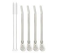 Paille Inox Lot de 4/6/10/12 pailles à thé en acier inoxydable avec cuillère et filtre, lavables, for café, cocktails bars pour jus et boissons(4Pcs Silver)