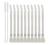 Paille Inox Lot de 4/6/10/12 pailles à thé en acier inoxydable avec cuillère et filtre, lavables, for café, cocktails bars pour jus et boissons(10Pcs Silver)