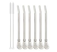 Paille Inox Lot de 4/6/10/12 pailles à thé en acier inoxydable avec cuillère et filtre, lavables, for café, cocktails bars pour jus et boissons(6Pcs Silver)