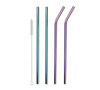 Paille Inox Lot De 4 Longues Pailles En Acier Inoxydable Avec Brosse Nettoyage, For Gobelets Stanley 1134ml pour les smoothies(Multicolor)