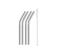 Paille Inox Lot de 4 pailles métalliques réutilisables 6 x 130/160 mm en acier inoxydable 304 avec goupillon pour jus et boissons(6x130mm Bent)