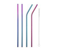 Paille Inox Lot de 4 pailles métalliques réutilisables couleur arc-en-ciel, longues en acier inoxydable avec brosses nettoyage (2 droites, 2 courbées + 1 brosse) pour les smoothies(9inch)