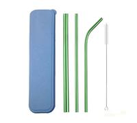 Paille Inox Lot de 5 pailles colorées en acier inoxydable 304, réutilisables, 12 mm, for milkshakes et boissons, avec brosse nettoyage pour jus et boissons(Green)