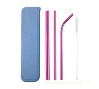 Paille Inox Lot de 5 pailles colorées en acier inoxydable 304, réutilisables, 12 mm, for milkshakes et boissons, avec brosse nettoyage pour jus et boissons(Pink)