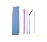 Paille Inox Lot de 5 pailles colorées en acier inoxydable 304, réutilisables, 12 mm, for milkshakes et boissons, avec brosse nettoyage pour jus et boissons(Rainbow)