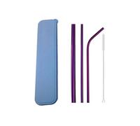 Paille Inox Lot de 5 pailles colorées en acier inoxydable 304, réutilisables, 12 mm, for milkshakes et boissons, avec brosse nettoyage pour jus et boissons(Purple)