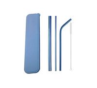 Paille Inox Lot de 5 pailles colorées en acier inoxydable 304, réutilisables, 12 mm, for milkshakes et boissons, avec brosse nettoyage pour jus et boissons(Blue)