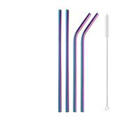 Paille Inox Lot de 5 pailles colorées en métal rose réutilisables, acier inoxydable 304, avec goupillon nettoyage pour jus et boissons(Rainbow-2)