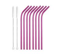 Paille Inox Lot de 8 pailles réutilisables en métal, acier inoxydable 304, avec système nettoyage. Disponibles versions droite et coudée pour jus et boissons(8Pcs Pink A)