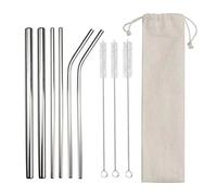 Paille Inox Pailles colorées en métal réutilisables, 12 mm de diamètre, acier inoxydable 304, idéales for le bubble tea et les gobelets 590 ml (20 oz) pour jus et boissons(Silver)