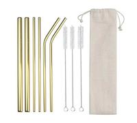 Paille Inox Pailles colorées en métal réutilisables, 12 mm de diamètre, acier inoxydable 304, idéales for le bubble tea et les gobelets 590 ml (20 oz) pour jus et boissons(Gold)
