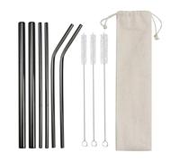 Paille Inox Pailles colorées en métal réutilisables, 12 mm de diamètre, acier inoxydable 304, idéales for le bubble tea et les gobelets 590 ml (20 oz) pour jus et boissons(Black)