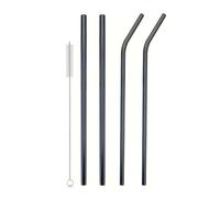 Paille inox Pailles longues en acier inoxydable, avec brosse de nettoyage, pailles remplacement for accessoires tasse Stanley 40oz, 4 pièces(Black)