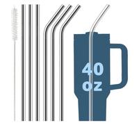 Paille Metal Remplacement de paille en acier inoxydable for gobelet voyage, pailles réutilisables avec brosse nettoyage pour Boissons