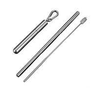 Paille télescopique en acier inoxydable 304 avec embout en silicone et brosse de nettoyage, design pliable portable pour voyage, camping, randonnée et usage quotidien (argenté)