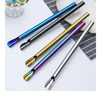 Pailles à thé en métal et acier inoxydable, 5 pièces, réutilisables, perles, Milkshake, bulles, avec brosse, mélange de Smoothie, cuillère, ensemble de pailles en forme Purple