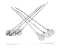 Pailles en Métal Réutilisables avec Cuillère, Long Manche, Acier | Forme Intégrée, Embout Rond et Cuilleron Large, Brosse de Nettoyage Incluse, pour Cocktails et Thé