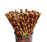 Pailles en papier for boire, 250 pièces, pailles en papier Kraft jetables, pailles imprimées colorées, décoration de fête d'halloween et du nouvel an(Style G)