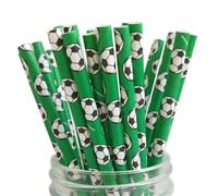 Pailles en papier for boire 400 pièces pailles de football papier de paille jetable paille à boire football fournitures de fête d'anniversaire faveurs de fête de football de garçon(Green)