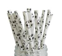 Pailles en papier for boire 400 pièces pailles de football papier de paille jetable paille à boire football fournitures de fête d'anniversaire faveurs de fête de football de garçon(White)