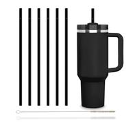 Pailles en Verre HALM Noires Stanley 6x 30 cm Longues pour Gobelets Cup Quencher H2.0 et Bouteilles jusqu'à 1,2 Litre + Brosse de Nettoyage Lavables au Lave-Vaisselle - Pailles de Remplacement Réutili
